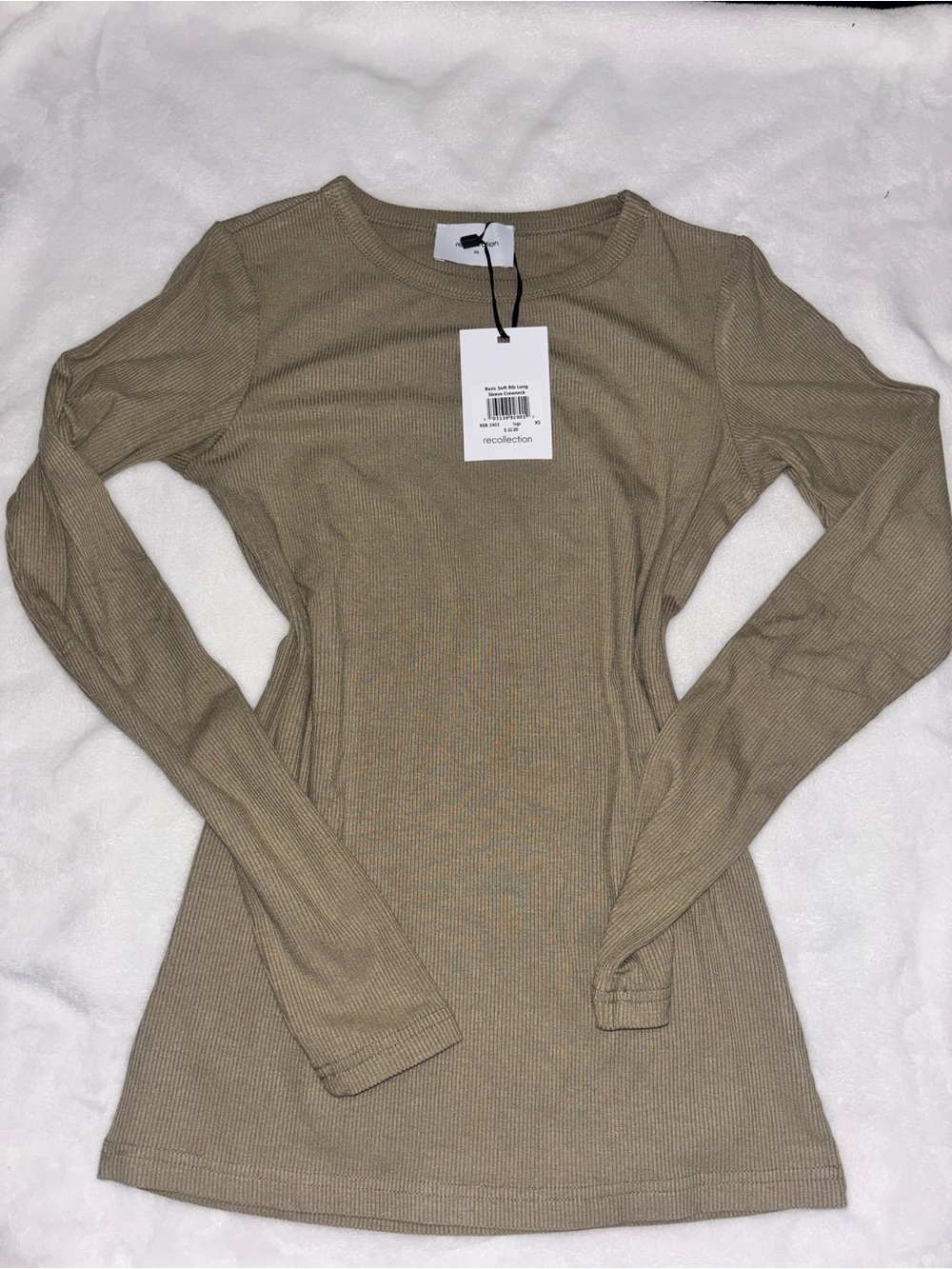Ribbed Long Sleeve Top in kaki